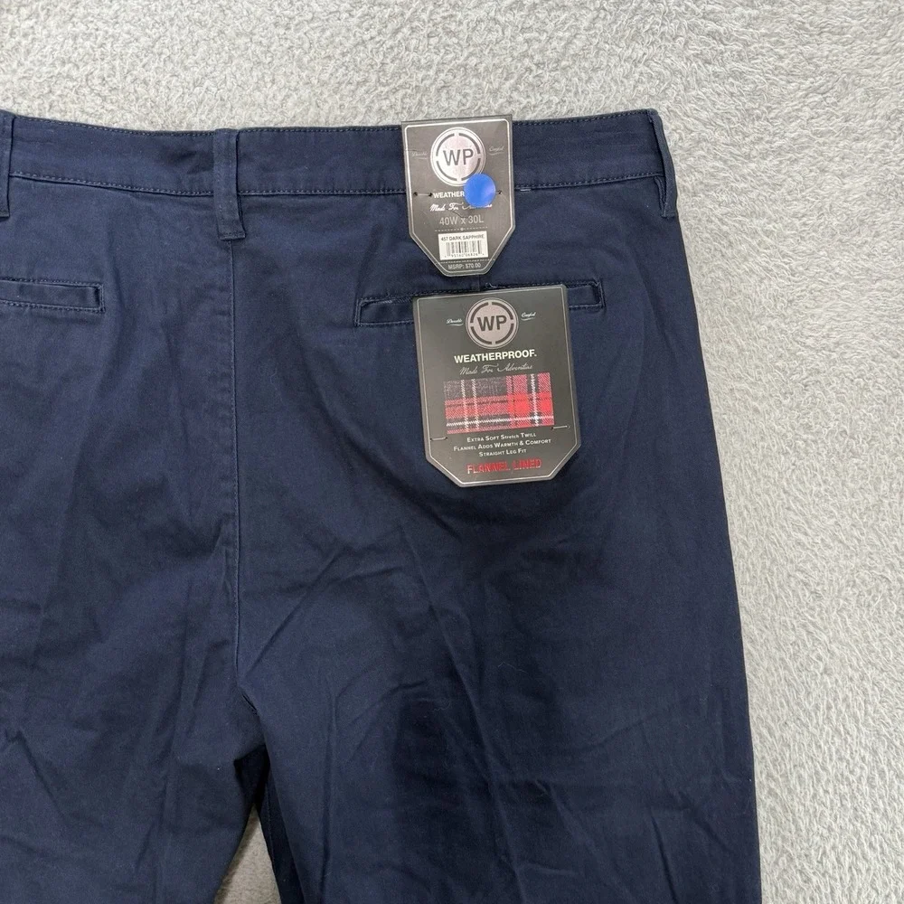 Weatherproof Flannel Lined Chino Khaki Pants Mens 40x30 Extra Soft Stretch Twill